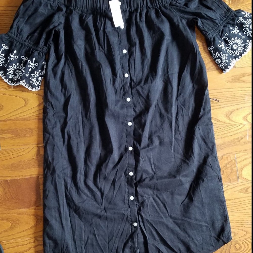 Off Shoulder Black Embroidered Dress XS - Picture 5 of 6